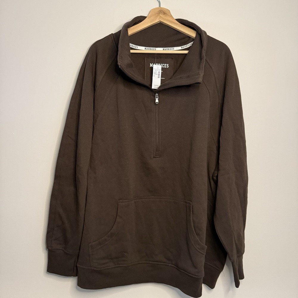 Maurice's Half Zip Pullover Brown Long‎ Sleeve With Pocket Size 3X Unworn-NWT